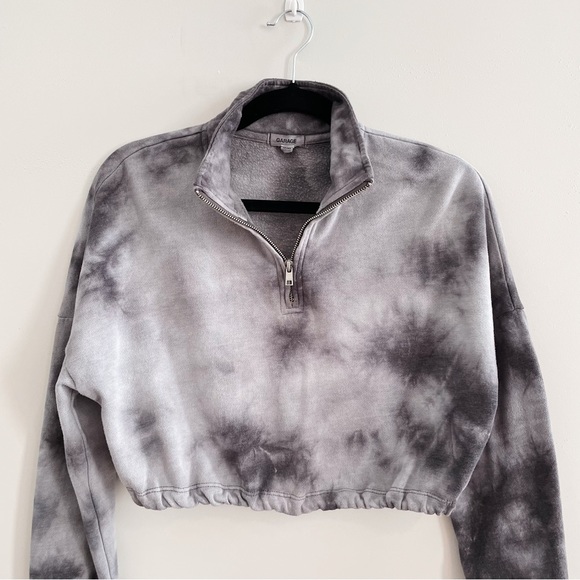 Garage Cropped Grey Tie Dye Quarter Zip Sweater - Picture 4 of 6
